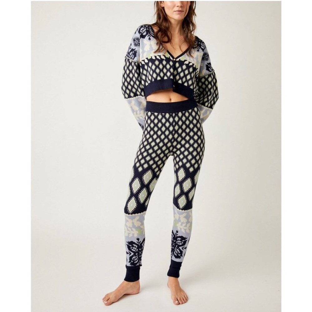 FREE PEOPLE Snow Bunny LOUNGEWEAR PAJAMAS SET Snowy Combo Cozy Soft Boho